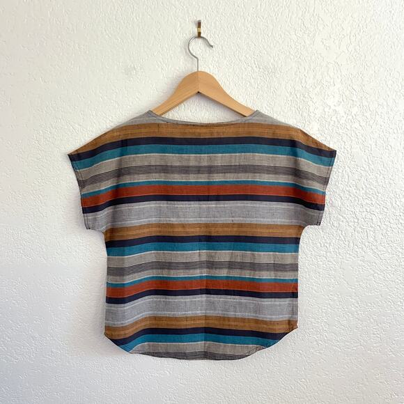 Vintage Liz Claiborne Linen Cotton Striped Top Boxy Earth Tone Southwest Size 6 - Picture 4 of 4